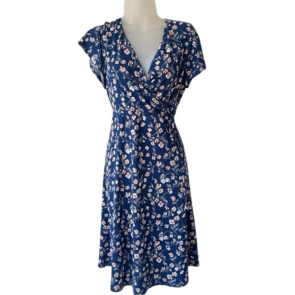 KALEIGH Floral faux wrap midi dresss size medium - Picture 1 of 6